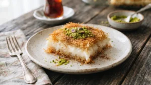 Dilimlenmiş muhallebili tel kadayıf tatlısı