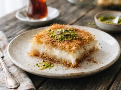 Dilimlenmiş muhallebili tel kadayıf tatlısı